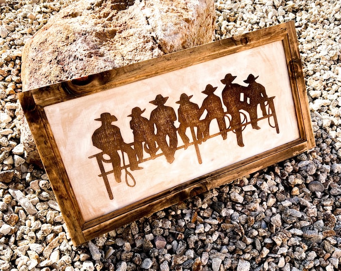 Cowboy Silhouette Wood Framed Wall Art, Western Home Decor, Over the Bed Wall Decor, Cowboy Bedroom Decor, Cowboy Sign, Western Gift for Her