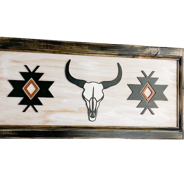 Boho Chic Longhorn Skull Wall Decor, Framed Western Art for Living Room, Western Room Decor, Home Gift for New House, Western Gift for Her