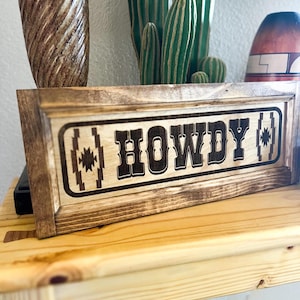 Wood Framed Howdy Western Wall Sign, Western Welcome Sign, Bedroom Wall Decor, Western Nursery Sign, Western Gift for him