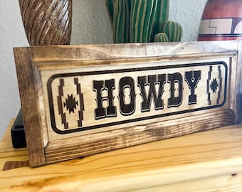 Wood Framed Howdy Western Wall Sign: Rustic Welcome Decor