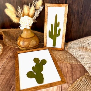 Hand Painted Wood Cactus Wall Decor Set: Saguaro & Prickly Pear