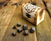 Metal Dice in wooden box Dice set in wooden box - D20 Dice Dungeons and dragons RPG dice set FREE UK delivery
