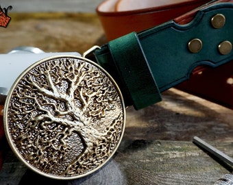 Genuine Leather belt - Tree of Life buckle | Unique, handmade Belt made in UK | Tooled Leather Belt | Made to size! XS to XXXL Embossed Belt