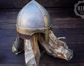 Kids Viking Nasal Helmet - Antique Steel & Brass Color Toy
