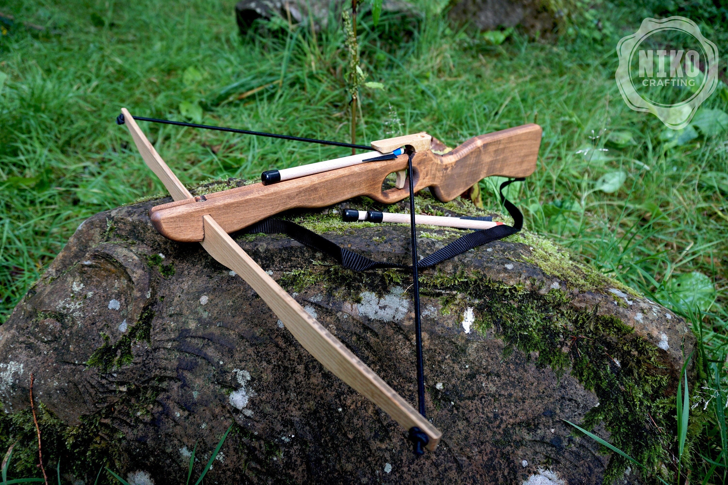 Large Crossbow 3 Arrows Wooden Toy FREE Personalization pic