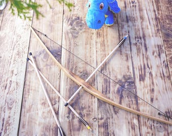 Personalized Small Wooden Bow and Arrows: Handcrafted Medieval Style Outdor Play, Costume