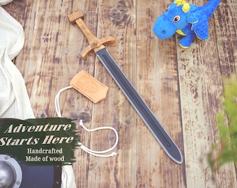 Wooden Viking Toy Sword with Leather Scabbard – Handmade, Personalised medieval Roleplay Toy. A
