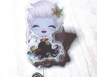 Witch mermaid Christmas badge reel
