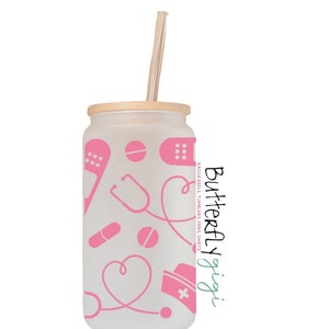 Pink Nurse Medical Glass cup Frost