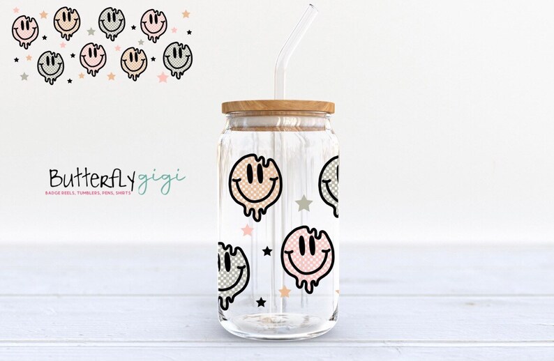 Drip Happy Face Glass Cup - Etsy