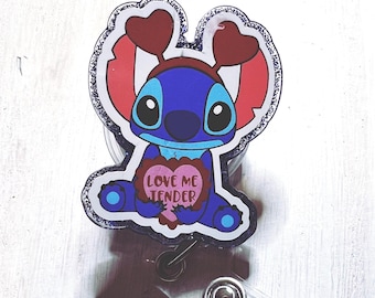 Blue alien valentine Badge Reel