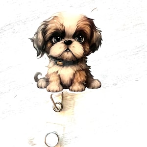 Shih Tzu puppy dog badge reel