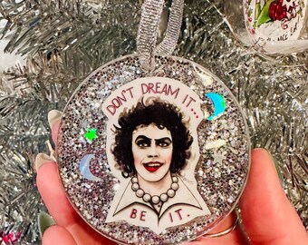 Rocky Horror Picture Show Tim Curry Dr. Frank-N-Furter Don’t Dream It Be It Movie Quote Portrait Handmade Epoxy Resin Xmas Tree Ornament