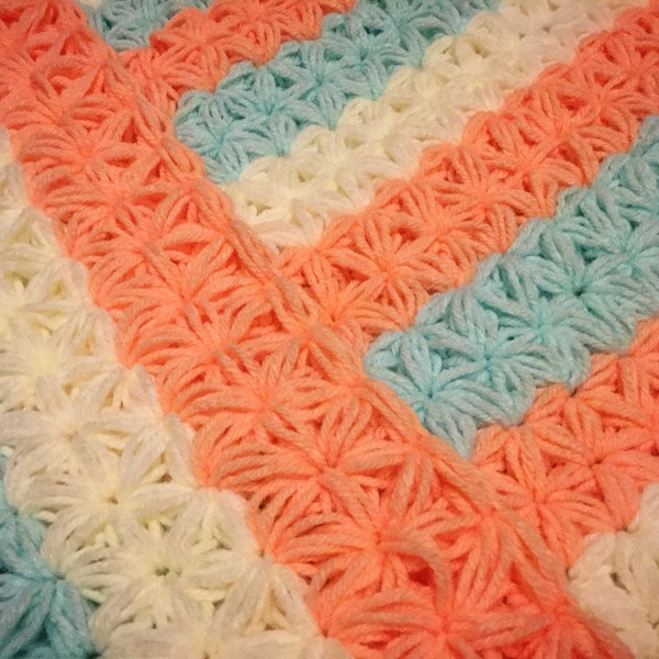 Crochet pattern/ jasmine star stitch blanket pattern/ Instant digital download/ metric measurements & directions/ aquafresh blanket pattern