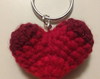 Tricolored red crochet handmade amigurumi heart keychain, Valentine's day, graduation, birthday gift, free shipping, ready to ship, love