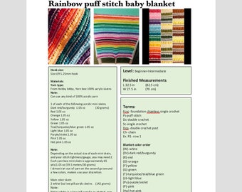 Crochet baby blanket pattern/ instant download/ includes metric measurements and easy directions/ Puff stitch/ bead stitch pattern/ Rainbow