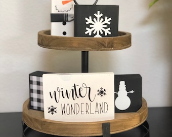 Winter Tiered Tray Decor
