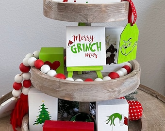Grinch Tiered Tray Decor / Christmas tiered tray decor