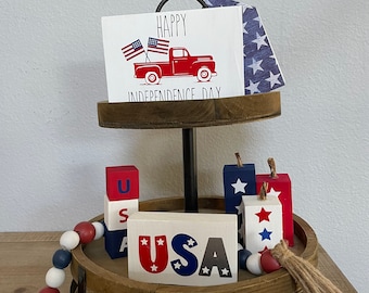 Fourth of July Tiered Tray Decor