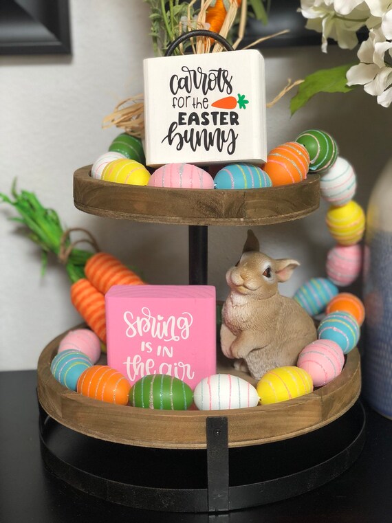 Easter Beaded Carrot Trio Tiered Tray D\u00e9cor