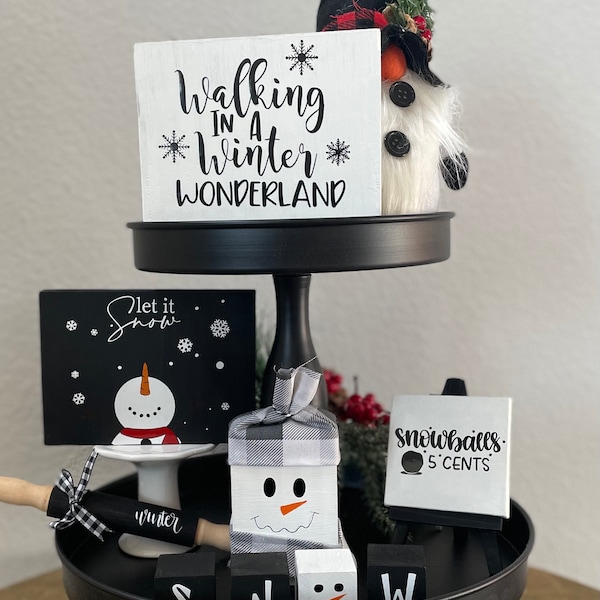 Winter Tiered Tray Decor Bundle Etsy