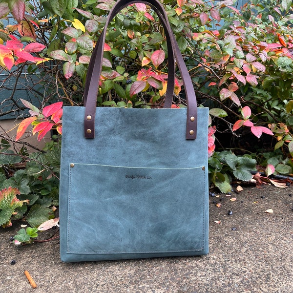 The Forest Leather Tote Bag in Mediterranean Teal