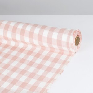 Bold Gingham Linen Fabric - Vintage Blush Pink