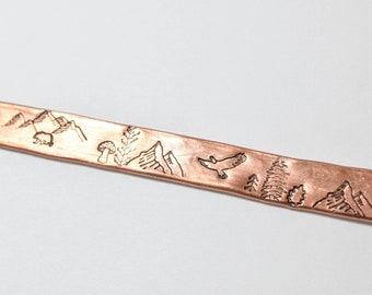 Copper Bracelet Mountains Trees Forest Eagle Bear Wildlife Bracelet  | Unisex Copper Jewelry | Wide Copper Bracelet | Unique 7th Anniversary