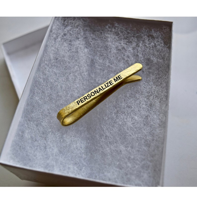 Tie Clip Raw Brass Tie Bar Personalized Present Mens Accessory Groomsmen Gift Husband Gift Custom Wedding Gift Wedding Gift