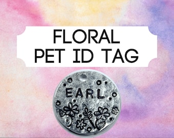 Floral Cute Flowers Pet Tag | Cat Name Tag | Dog Collar Tag | Cat ID Tag | Dog ID Tag | Pet Identification Tag Dog