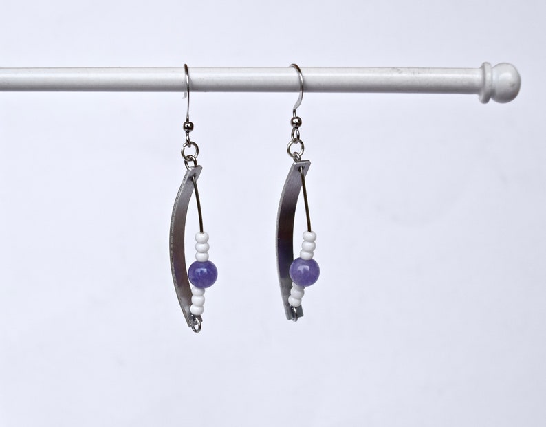 Purple Agate Earrings Industrial Earrings Silver Forged Earrings Silver Art Deco Earrings Earrings for Summer Wedding Summer