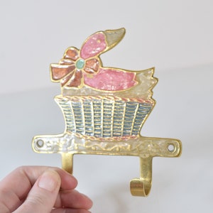 Vintage Brass Wall Hook Cottage Core Pastel Enamel Swan / Nursery Decor / Keys Hook Retro home decor styling home staging accents