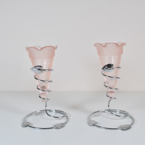 Vintage Pink Glass Vases Cottage Core Pastel Home Decor Home Staging Accent Bookshelf Styling Items