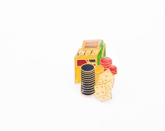 Vintage Slot Machine Poker Chips Dice Vegas Pin | Vintage Pin | Metal Pin | Jacket Pin | Retro Pin |