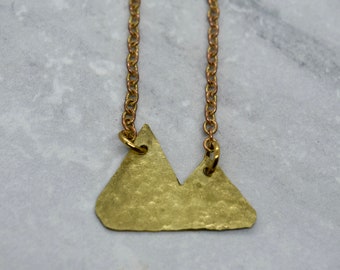 Mountain Silhouette Outline Brass Necklace | Handcut Brass Necklace | Solid Brass | Bohemian Brass Jewelry | Minimalist Art Deco Goldtone