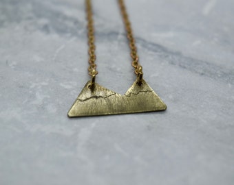 Brass Mini Mountain Necklace Pendant | Mountain Outline | Handcut Brass Necklace | Solid Brass | Bohemian Brass Jewelry | Minimalist | Deco