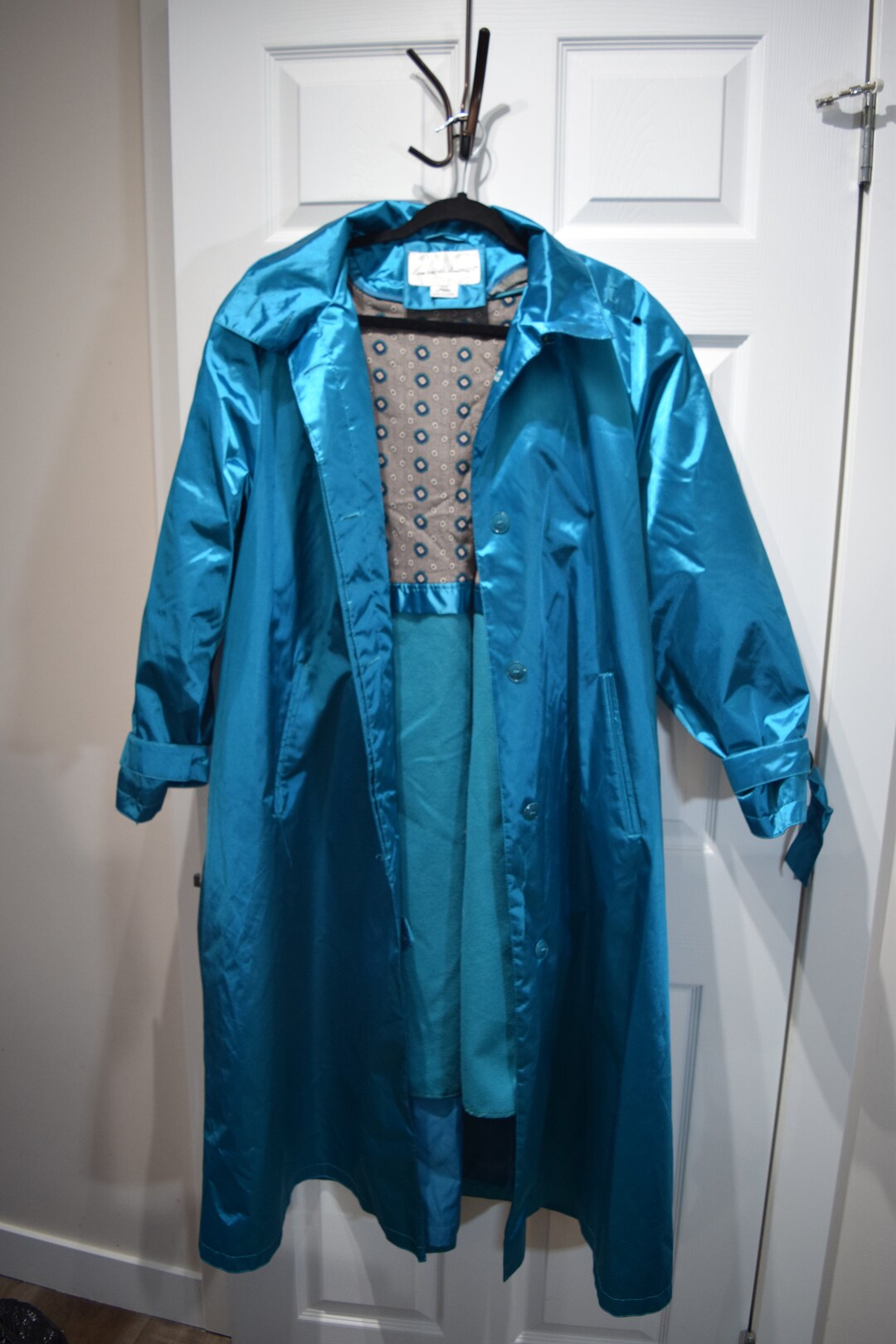 Buy Vintage Metallic Blue Trench Rain Jacket / Laura Winston 