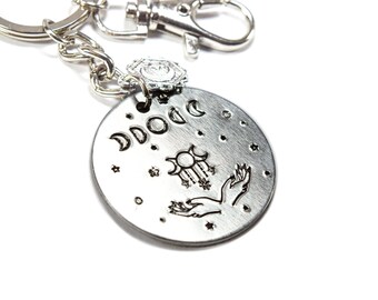Witchy Moon Phase Magick Keychain / Full Moon Crescent Moon Starry Sky Wicca Keychain Gift / Astrology Gift / Gift for Her