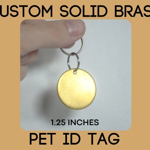 Custom Brass Gold Personalized Pet ID Tag 1.25 Inch | Cat Name Tag | Dog Collar Tag | Cat Id Tag | Dog ID Tag | Pet Tag Pet Best Seller