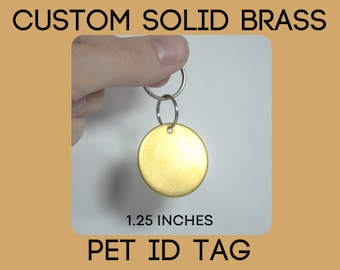 Personalisierte Messing Gold personalisierte Pet ID-Tag 1,25 Zoll | Katzen Namensschild | Hundehalsband Anhänger | Id-Marke Katze | Hundemarke | Hundemarke Haustier Bestseller