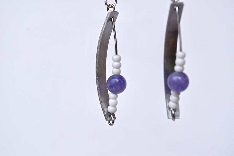 Purple Agate Earrings Industrial Earrings Silver Forged Earrings Silver Art Deco Earrings Earrings for Summer Wedding Summer