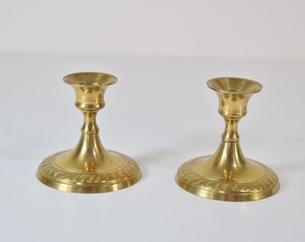 Vintage Brass Candle Holders / Small Short Candlestick Holders / Retro home decor styling home staging accents / Vintage Decor MCM