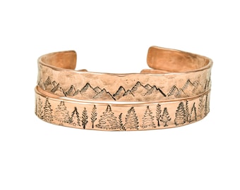 Copper Bracelet Mountains and Forest Set | Nature Bracelet | Unisex Copper Jewelry | Unique 7th Anniversary