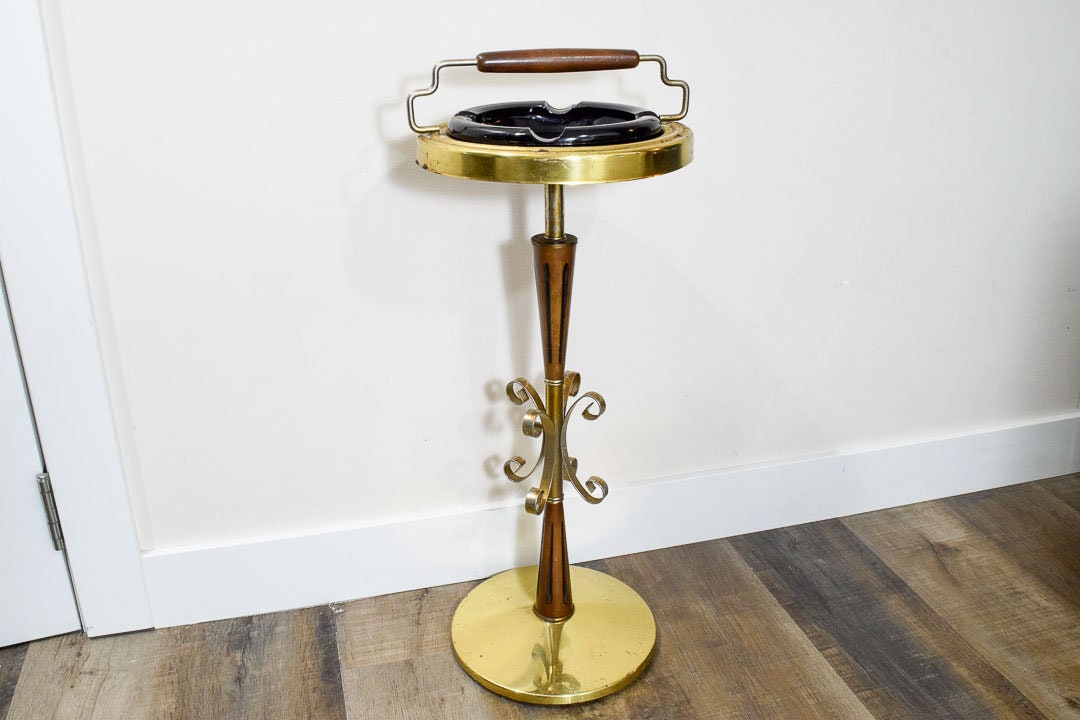 cigarette stand up ashtrays Vintage Brass Ashtray Standing Floor Pedestal Smoking Stand Art Deco Mid Century Modern Amber Glass Home Staging Accent Retro Decor cigarette stand up ashtrays Vintage Brass Ashtray Standing Floor Pedestal Smoking Stand Art Deco Mid Century Modern Amber Glass Home Staging Accent Retro Decor