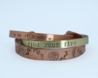 Word Bracelet | Word of the Year Cuff Bracelet | 2024 Intention Bracelet | Gift for Her | Brass Copper Rose Gold Bracelet
