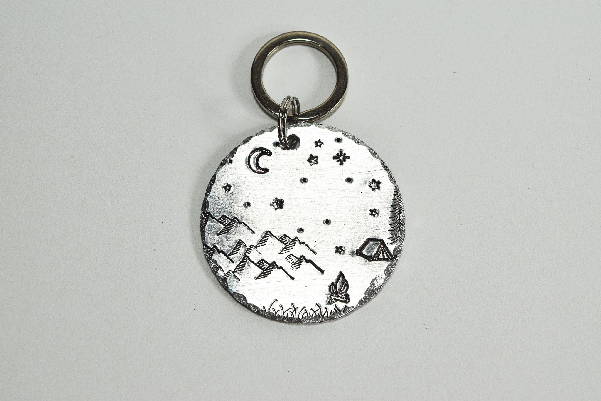 Camping Tent Keychain Night Sky Campfire / Metal Aluminum Keychain ...