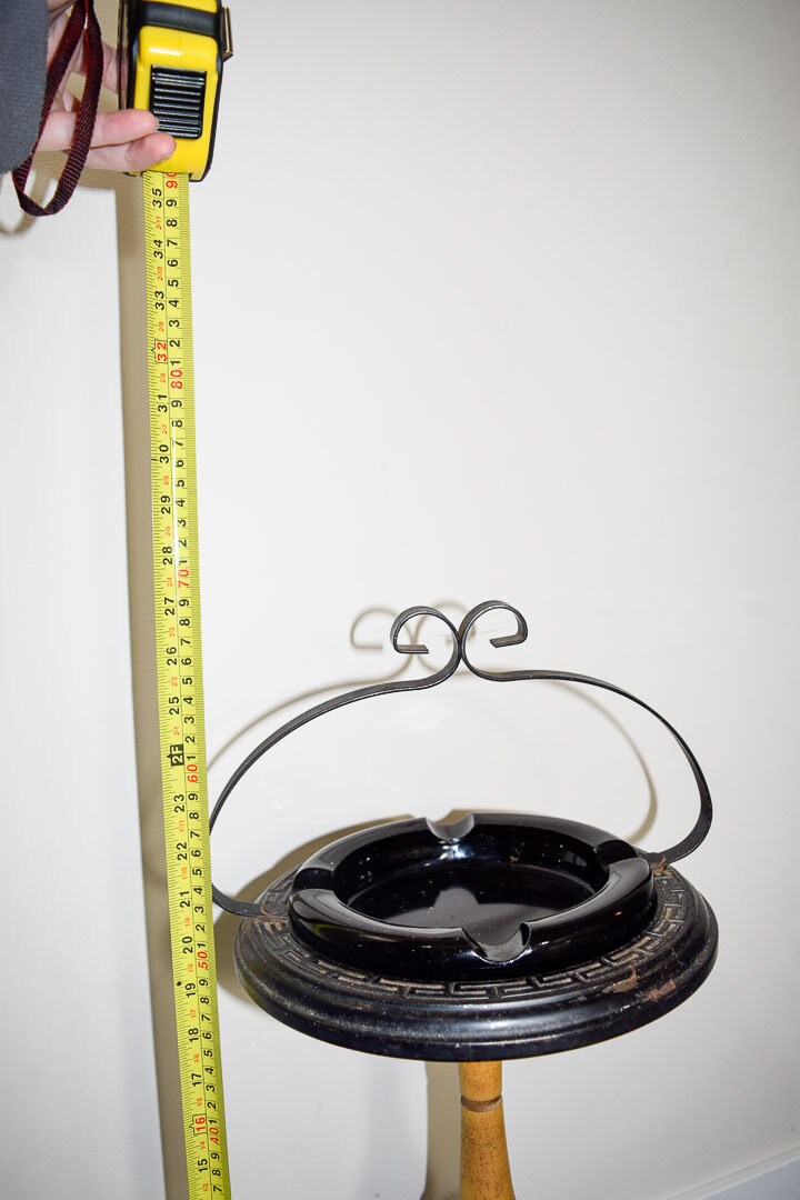 Vintage Ashtray Standing Swag Lamp Style Glass Wood Metal Vintage Ashtray Standing Swag Lamp Style Glass Wood Metal