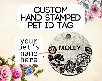 Custom Personalized Pet ID Tag 1x1 Inch | Cat Name Tag | Dog Collar Tag | Cat ID Tag | Dog ID Tag | Pet Identification Tag | Stamped Dog tag