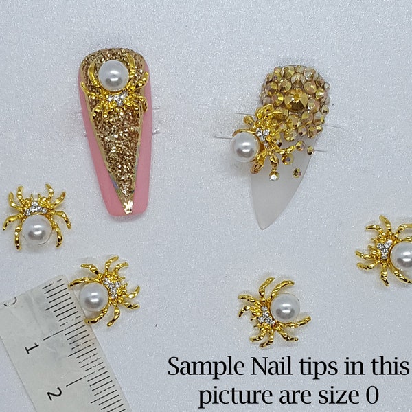 2 pcs two pieces 3D spider nail charms Nail Art Decorations Metal Alloy Spider Shape Gems Pearl nailart decorations