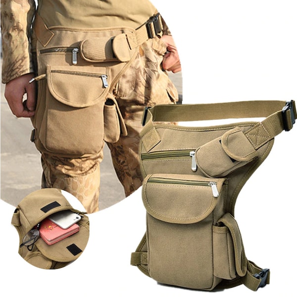 Men women Canvas Drop Leg Bag Waist Bag Fanny Pack Belt Hip Bum Military travel Multi-purpose Motorcycle Messenger Bag